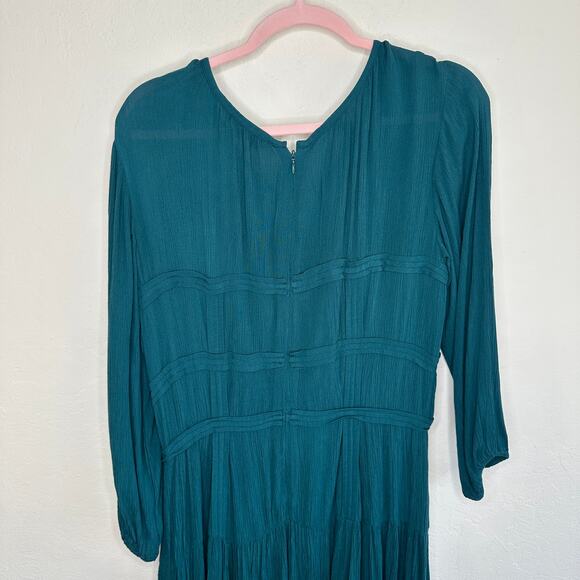 eShakti Wayward Fancies Rayon Crinkle Corset Style Teal Long Sleeve Midi Dress L - Picture 11 of 14